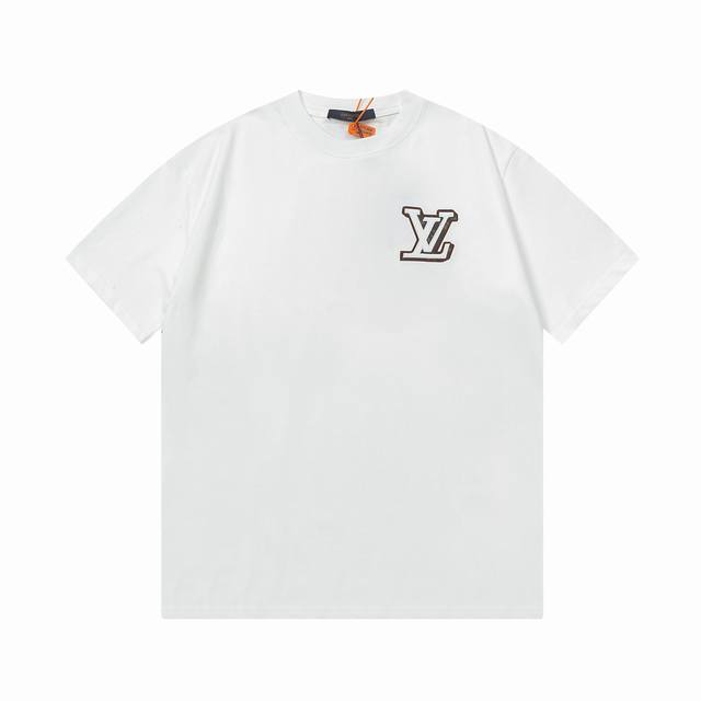 Lv Louis Ss new leather embroidery short sleeves, high-quality heavy double yarn