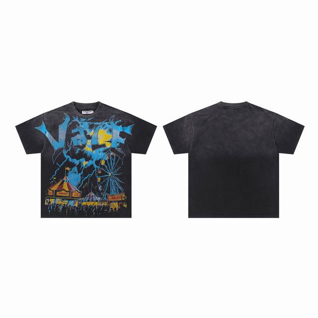 V108# Vale Sports Division Festival Tee Washed and distressed short-sleeved T-sh