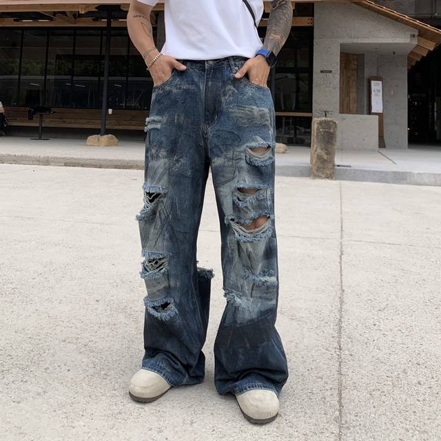 New Fashion Loose Straight Elastic Retro Blue Washed Jeans