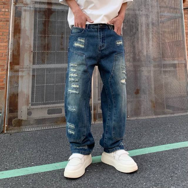 New Fashion Loose Straight Blue Washed Jeans