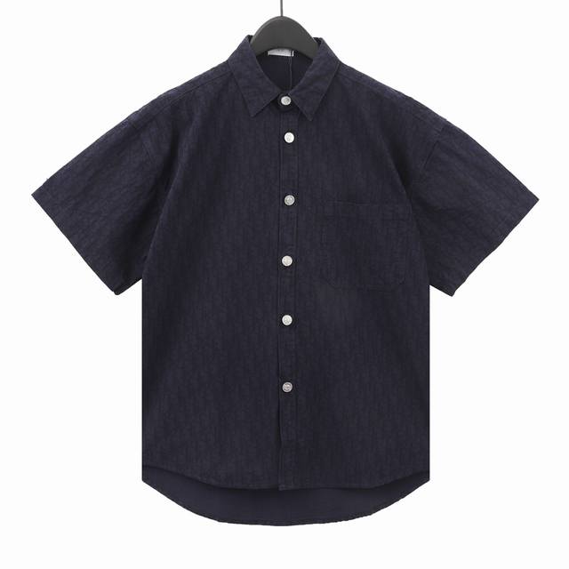 Style No. Y540 Dior navy blue jacquard lapel denim shirt short sleeves Original