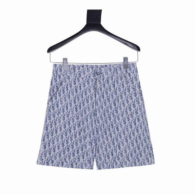 Style No. Y746 Dior light blue jacquard denim shorts Matching color yarn, full-b