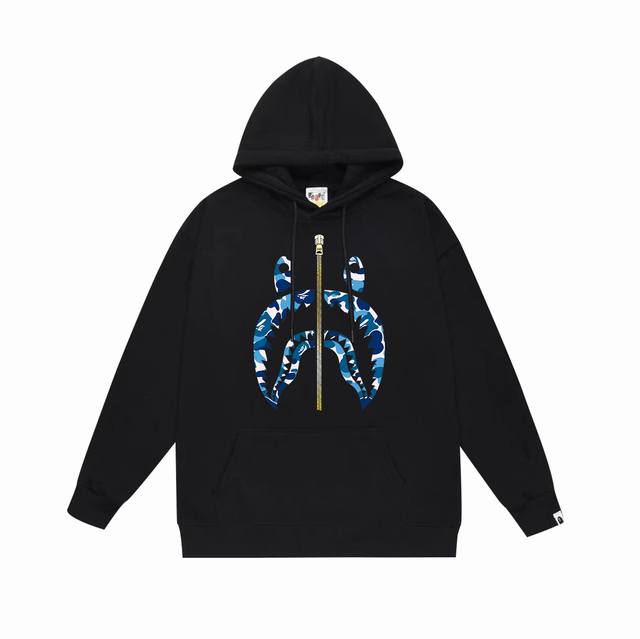 Style No. Sc689# Terry plus velvet top version Bape camouflage shark zipper prin