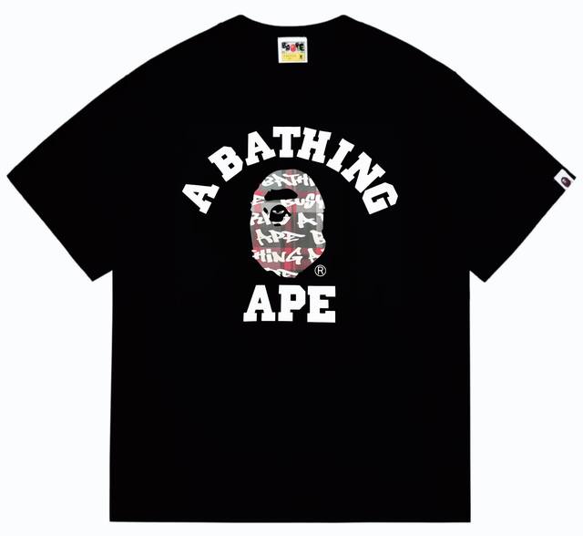 Sc259# Top version Bape ape head letter print graffiti plaid pattern short-sleev