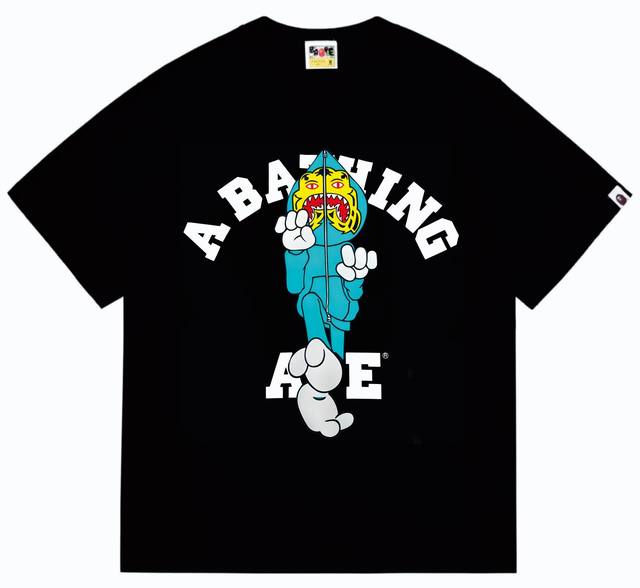 Sc256# Top version Bape Tiger Milo College Tee Tiger Shark Kung Fu Print T-shirt