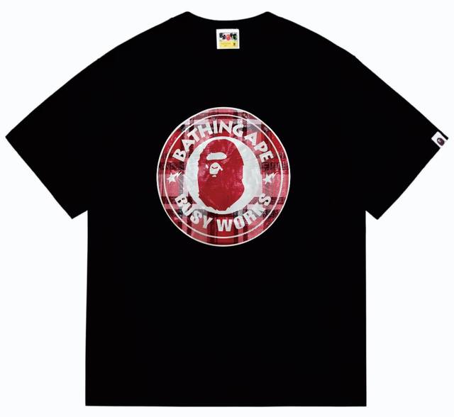 Sc247# Top version Bape Sta round badge checkered ape head printed short-sleeved