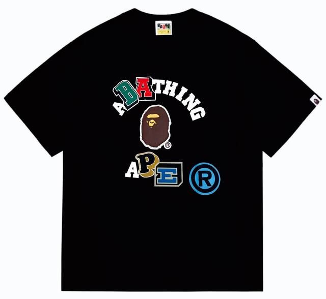 Sc244# Top version Bape colorful letter ape head print short-sleeved T-shirt Mad