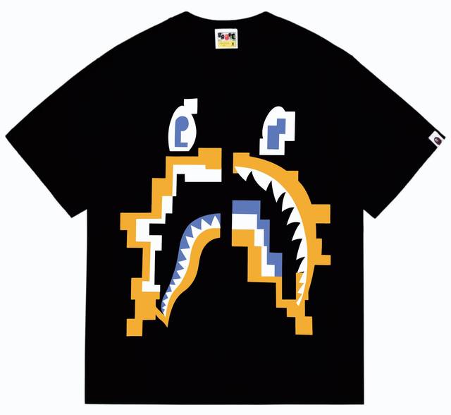 Sc264# Top version Bape Digital Shark Tee Digital Shark Printed Short Sleeve T-s