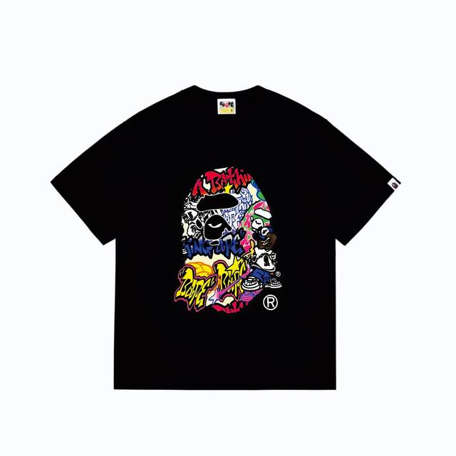 Sc232# Top version Bape ape head cartoon pattern printed round neck short-sleeve