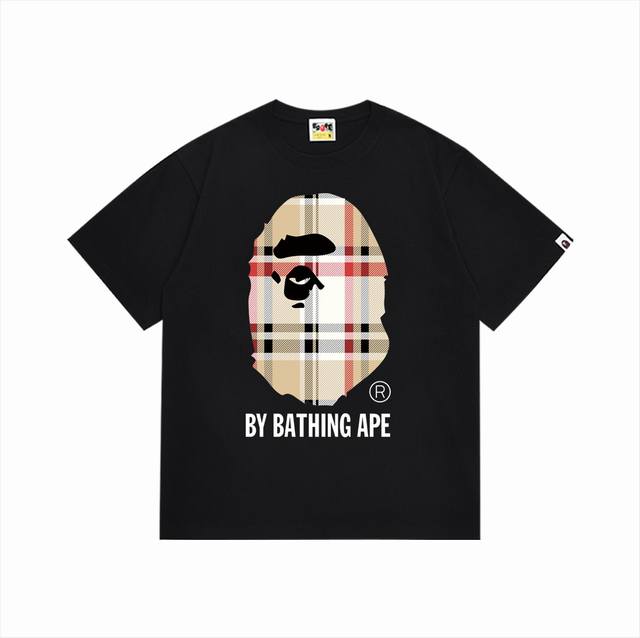 Sc178# Top version Bape plaid ape head letter print short-sleeved T-shirt Made o