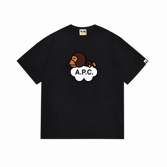 Sc079# Top version Bape Apc co-branded cartoon Baby Milo letter print short-slee