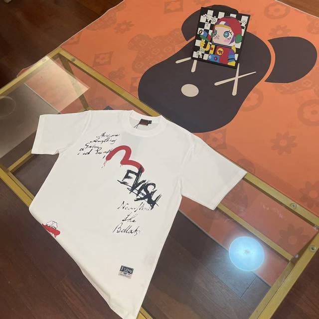 New arrival, Evisu Fushen 2025 new men's letter big M graffiti short sleeve Colo