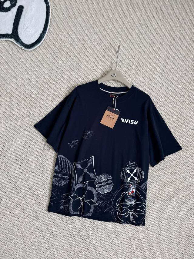 Evisu Fukushin Multiple Kamon Print Trendy Sports Casual Style Super Loose Short