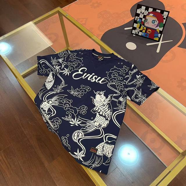 New arrival, Evisu Fushen 2025 new men's short-sleeved shirt with full letters C