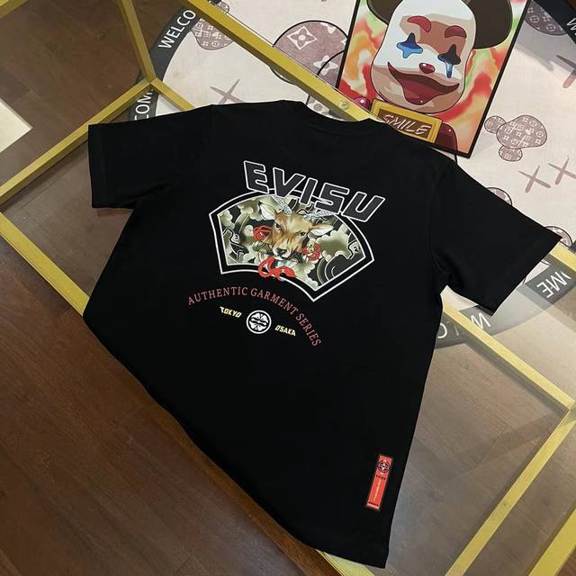 Evisu Fushen new men's letter bell deer short sleeve Color: Black Size: S-Xxl S
