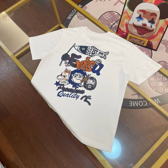 Evisu Fushen new men's letter 1991 dog head koi short sleeve Color: White Size: