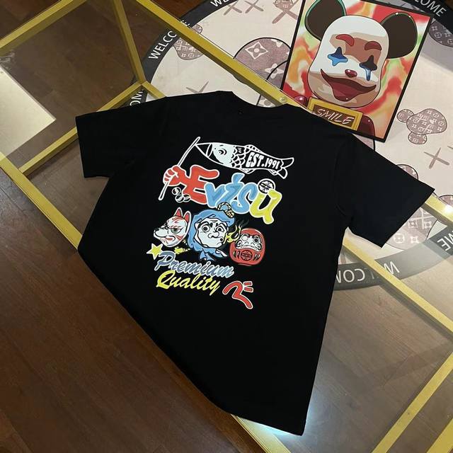 Evisu Fushen new men's letter 1991 dog head koi short sleeve Color: Black Size: