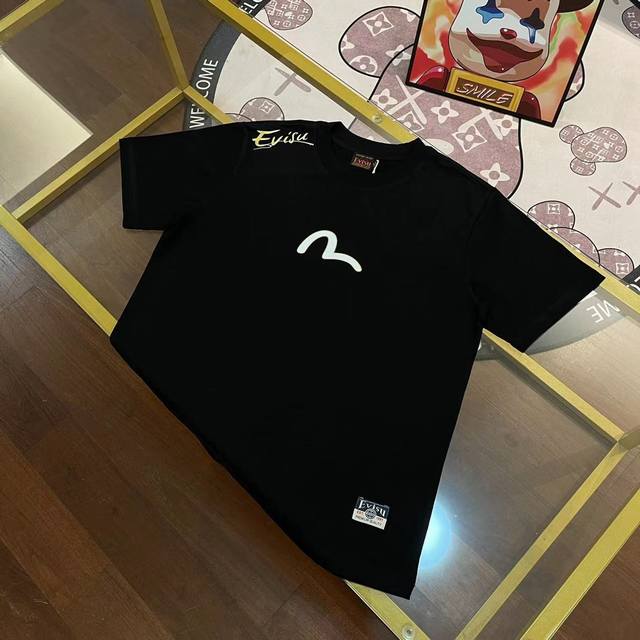 Evisu Fushen new men's seagull painted eagle letter koi short sleeve Color: Blac