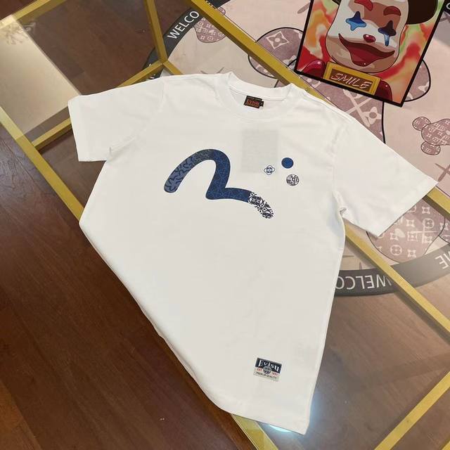New arrival, Evisu Fushen new men's letter seagull short-sleeved Color: White Si