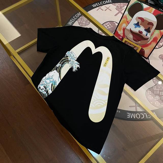 Evisu Fukushen new men's cherry blossom wave letter big M t-shirt short sleeve C