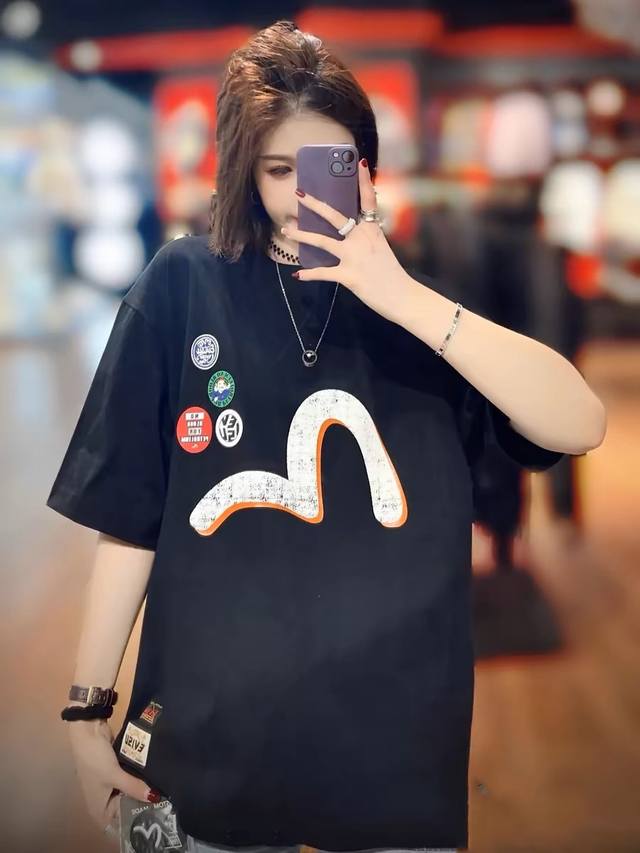 New arrival, Evisu Fushen 2025 new men's badge seagull letter T-shirt short slee