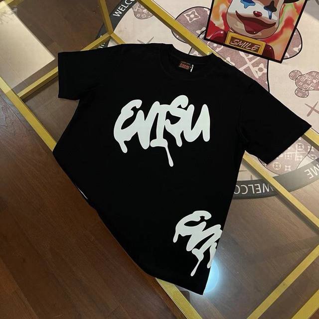New arrival, Evisu Fushen 2025 new men's letter graffiti short sleeve Color: Bla