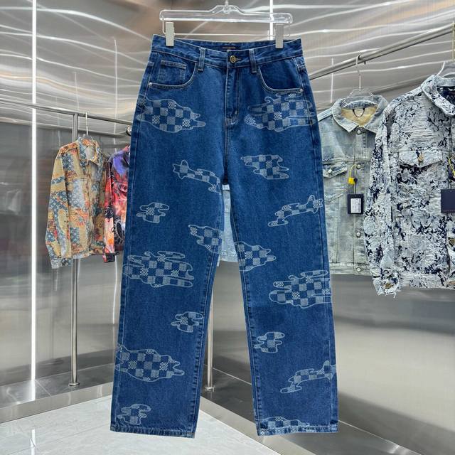 Lv Louis 25 new letter direct injection jeans! Specific latest brand leather lab