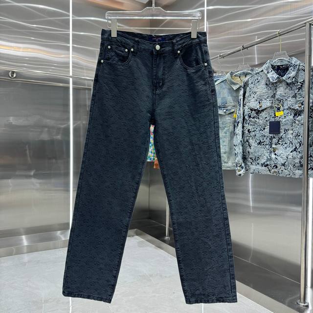 New Lv jacquard letter denim trousers, yeast stone mill rinse water, custom hard