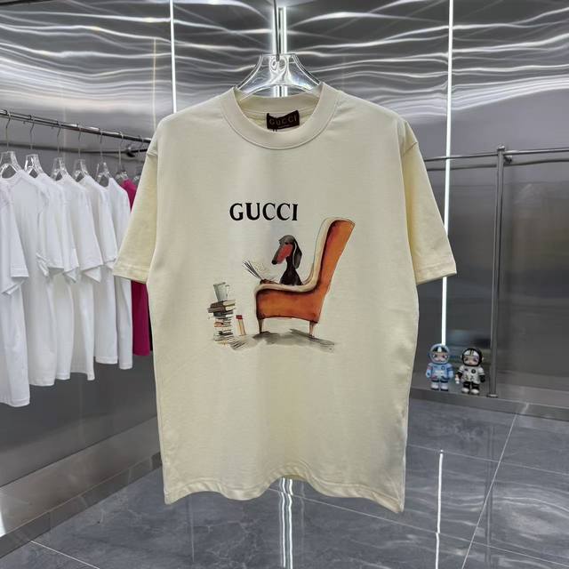 Gucci 2025 spring and summer new 260g short-sleeved T-shirt personalized printin