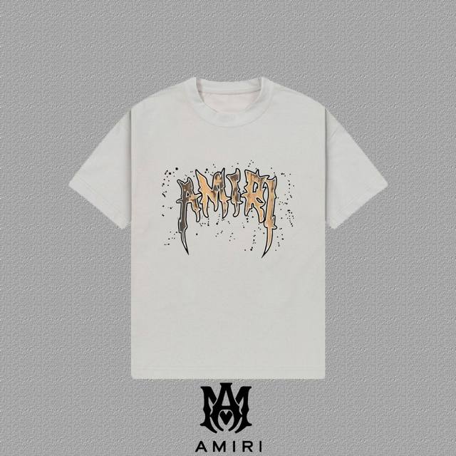 Amiri] 2025Fw short-sleeved T-shirt with logo printing, high-end 26S double yarn