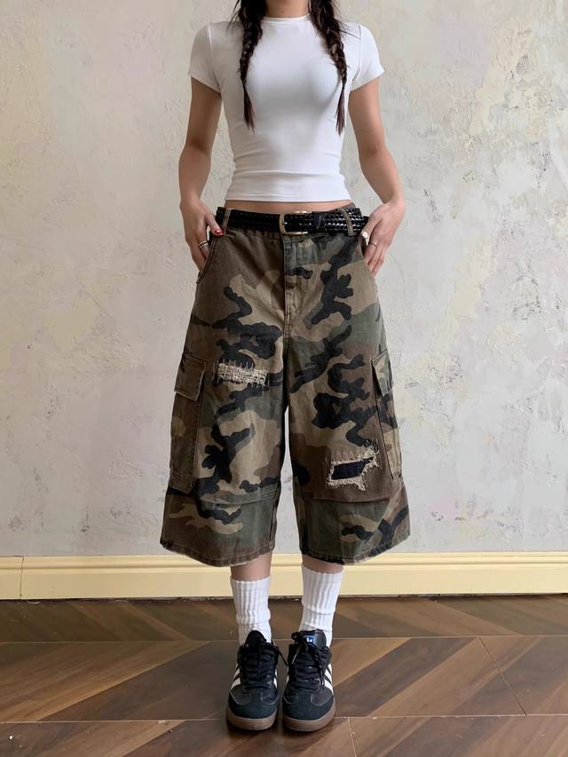 Style No.-892 Cleanfit American retro ripped camouflage washed workwear patchwor