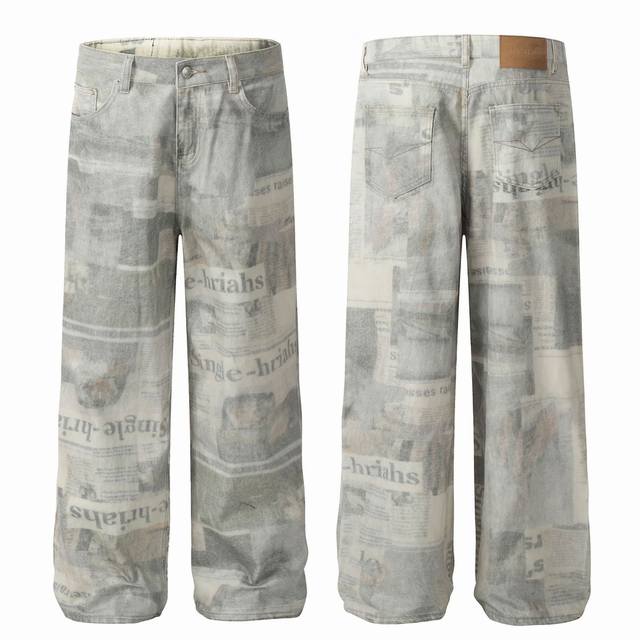 Style No.-830 American retro old newspaper print design jeans for men and women