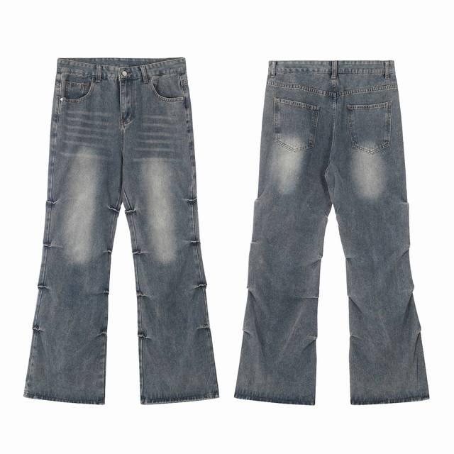 Style No.-1070 Ss Parisian style washed jeans with pleated legs. Loose straight