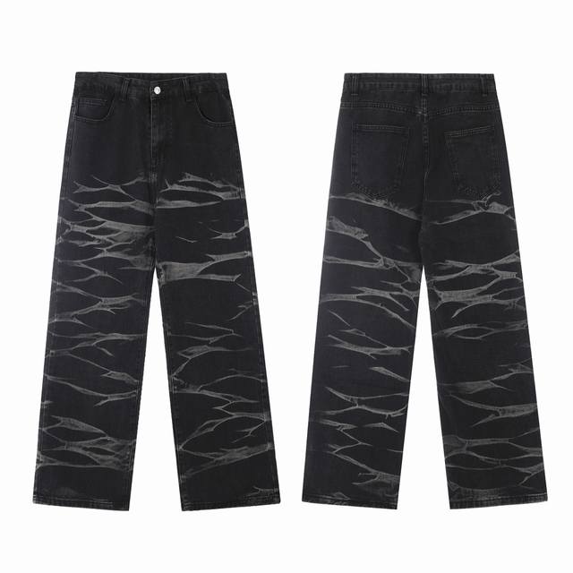 Style No.-1080 Ss Parisian style washed black cracked straight denim trousers wi