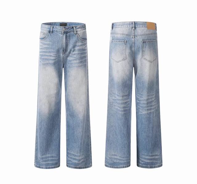 Style No.-875 Self-owned Cleanfit basic washed loose wide-leg jeans Color: washe