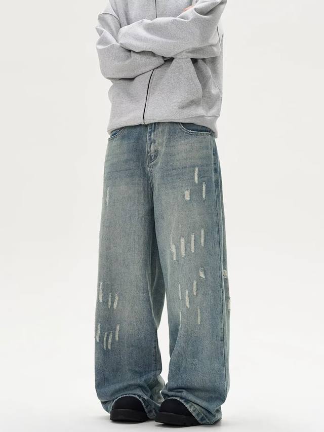 Style No.-876 Self-owned Cleanfit basic washed loose wide-leg jeans Color: washe