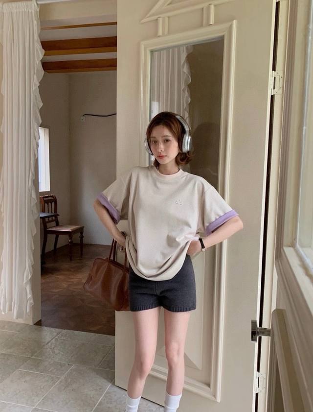 9935 Alo double-sided short sleeve blue, taro, green, yellow SML Xl S bust 54 le