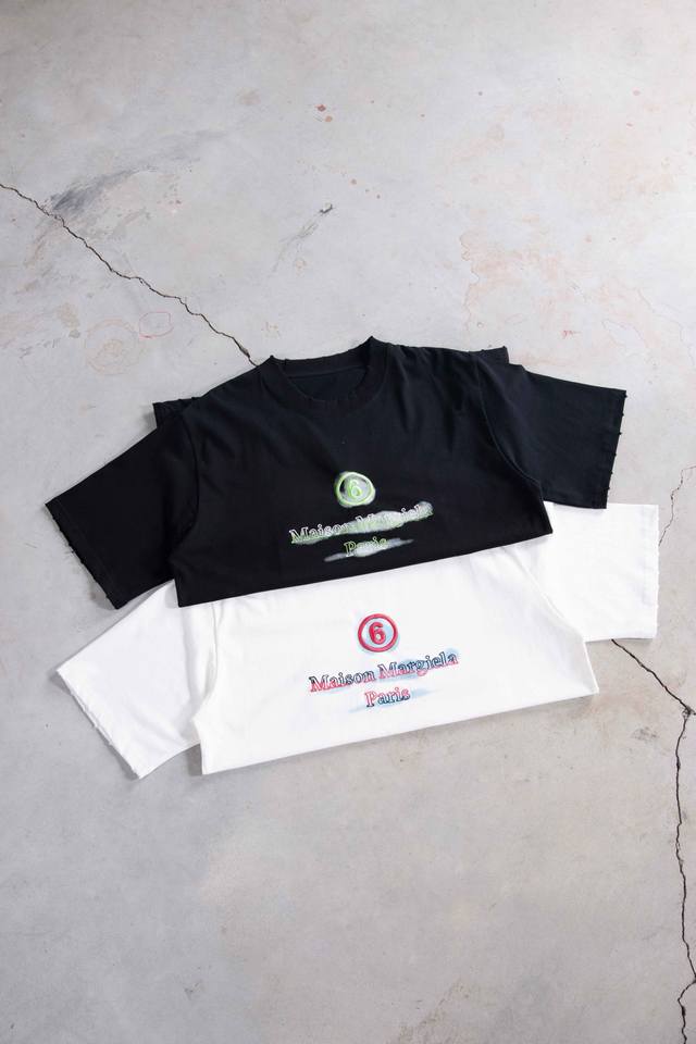 9929 Margiela embroidered inkjet short-sleeved unisex style black, white SML Xl