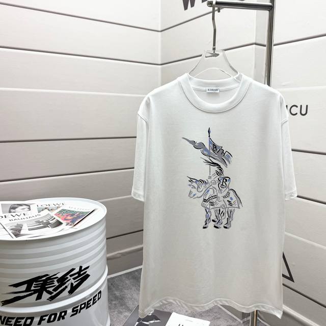 Burberry 2025 spring and summer new fashion brand new printed round neck short-s