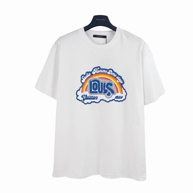 Louis Vuitton Lv rainbow cloud letter print short-sleeved T-shirt is printed wit