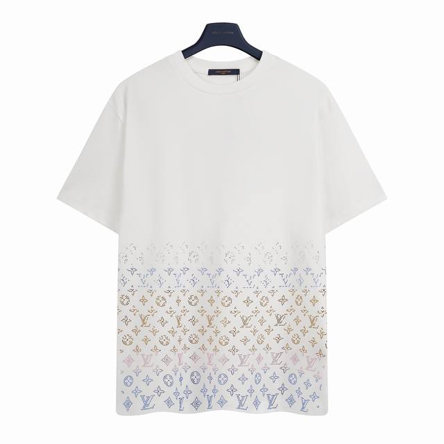 Louis Vuitton Lv old flower gradient hot diamond Logo short-sleeved T-shirt Rhin