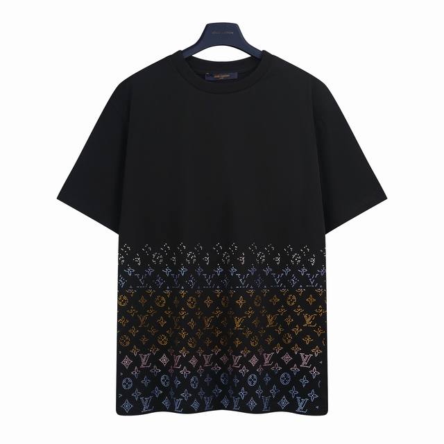 Louis Vuitton Lv old flower gradient hot diamond Logo short-sleeved T-shirt Rhin