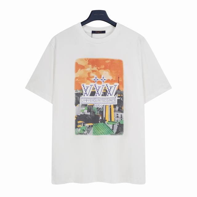 Louis Vuitton Lv City Dusk Hot-drilling Printed Short-sleeved T-shirt uses impor