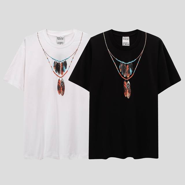 Marcelo Bron high quality Mb new style feather necklace printed short sleeves Si