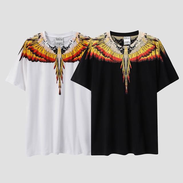 Marcelo Bron high quality Mb orange feather wings cotton short-sleeved T-shirt S