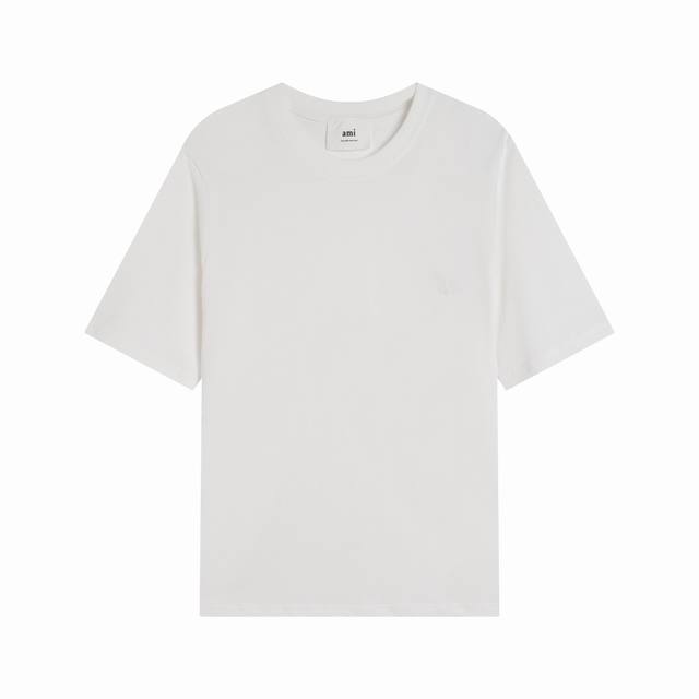 Style 180 Ami round neck flat embroidered white heart T-shirt classic hot sale.