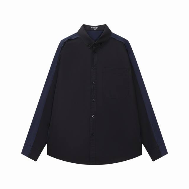 Balenciaga navy blue patchwork shirt The cotton and knitted patchwork shirt is a