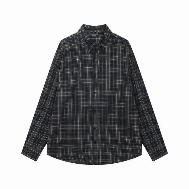 Balenciaga 24th autumn shirt, back letter print logo yarn-dyed plaid shirt. The