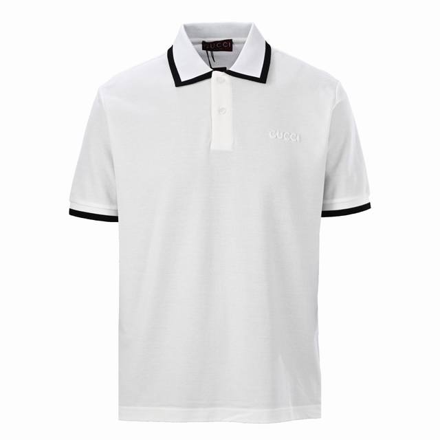 High version Gucci Guc contrasting color collar letter laser embroidery short-sl