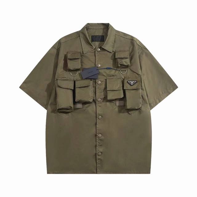 Prad* 24Ss battlefield functional style multi-pocket work shirt short sleeves Ma